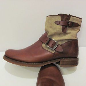 Frye Veronica leather and distressed canvas short boot - Style 77503